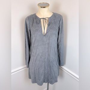 LUSH Grey Faux Suede Long Sleeve Shift Dress NWT | Size Small | Boho Fall
